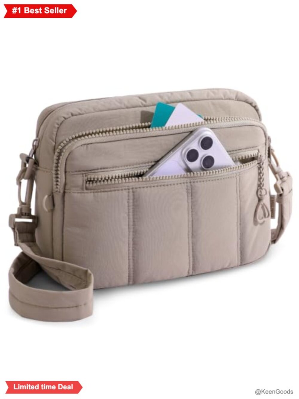Quilted Nylon Crossbody Bag RFID Card Slots Lightweight Travel Purse